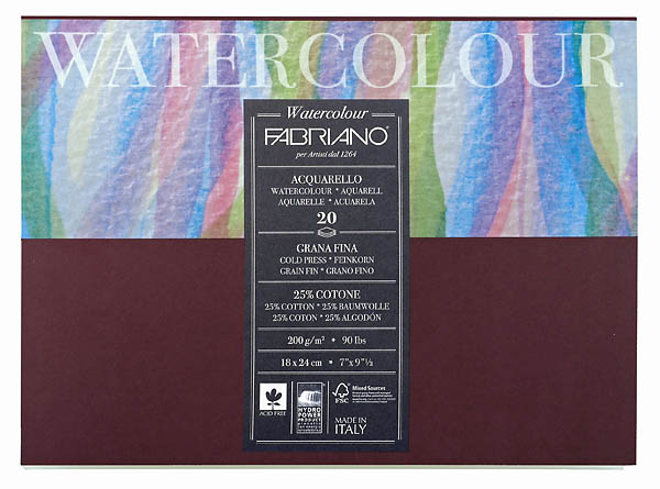 Fabriano Watercolour 300g fino - 36x48 cm - Blok 20 list. 