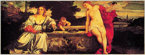 Poster na okviru: Tiziano: Amor sacro/profano - 140x57cm
