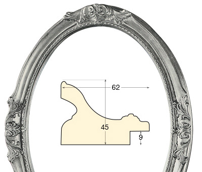 Okvir ovalni dekorirani 40x50 cm srebro