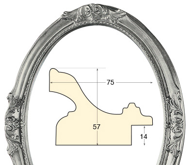 Okvir ovalni dekorirani 60x80 cm srebro