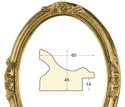 Okvir ovalni dekorirani 50x70 cm zlato